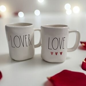 Rae Dunn White and Red Lover Mug Set